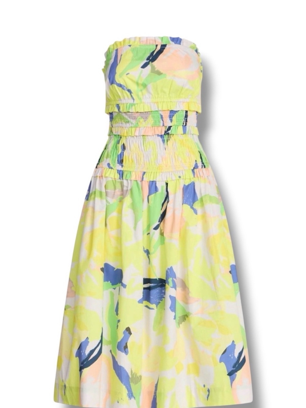 Women's sz 16/18 Yellow Abstract-Print Strapless Smocked Dress